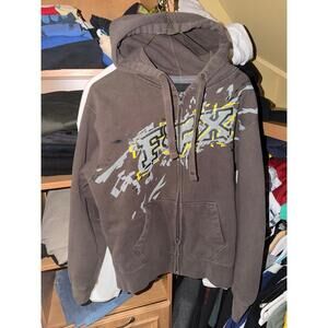 Fox Racing Brown Zip-Up Hoodie Mens MD Vintage Y2K 90s Rare